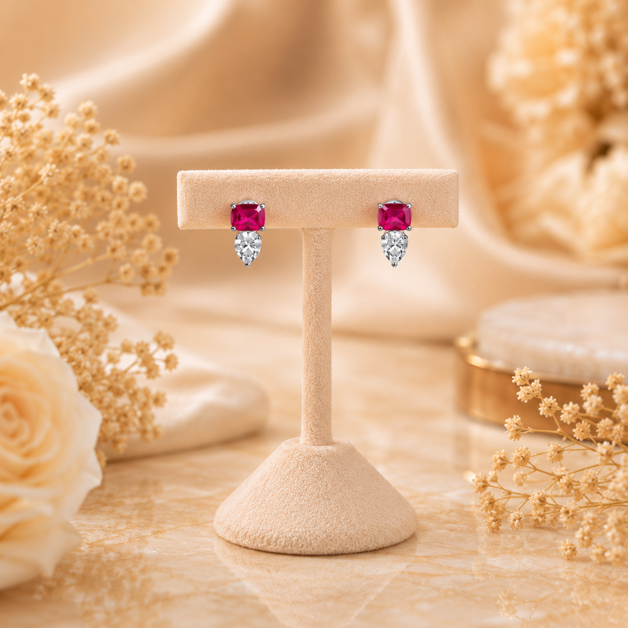 Royal Ruby Earrings - 925 Silver 20K Gold Plated - SELEN
