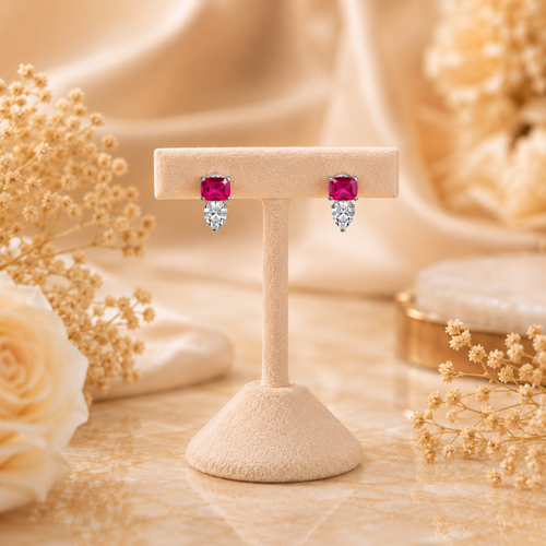 Royal Ruby Earrings - 925 Silver 20K Gold Plated - SELEN