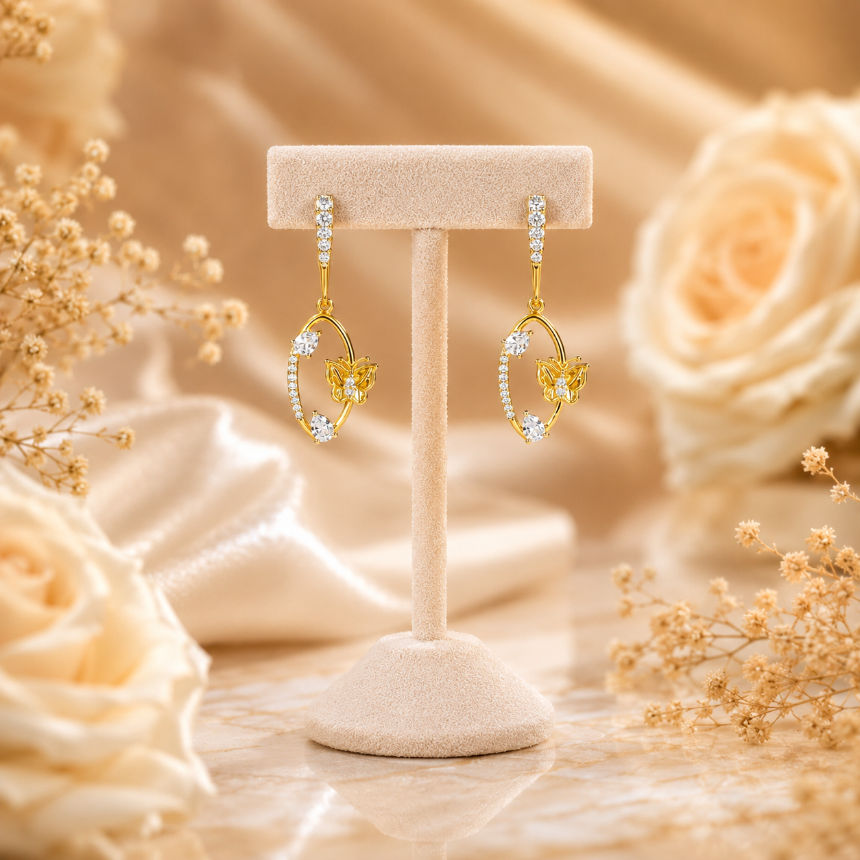 Butterfly Elegance Earrings - 925 Silver 20K Gold Plated - SELEN