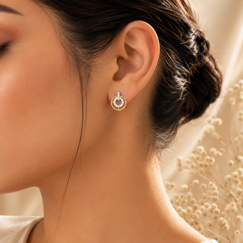 Halo Elegance Earrings - 925 Silver 20K Gold Plated - SELEN