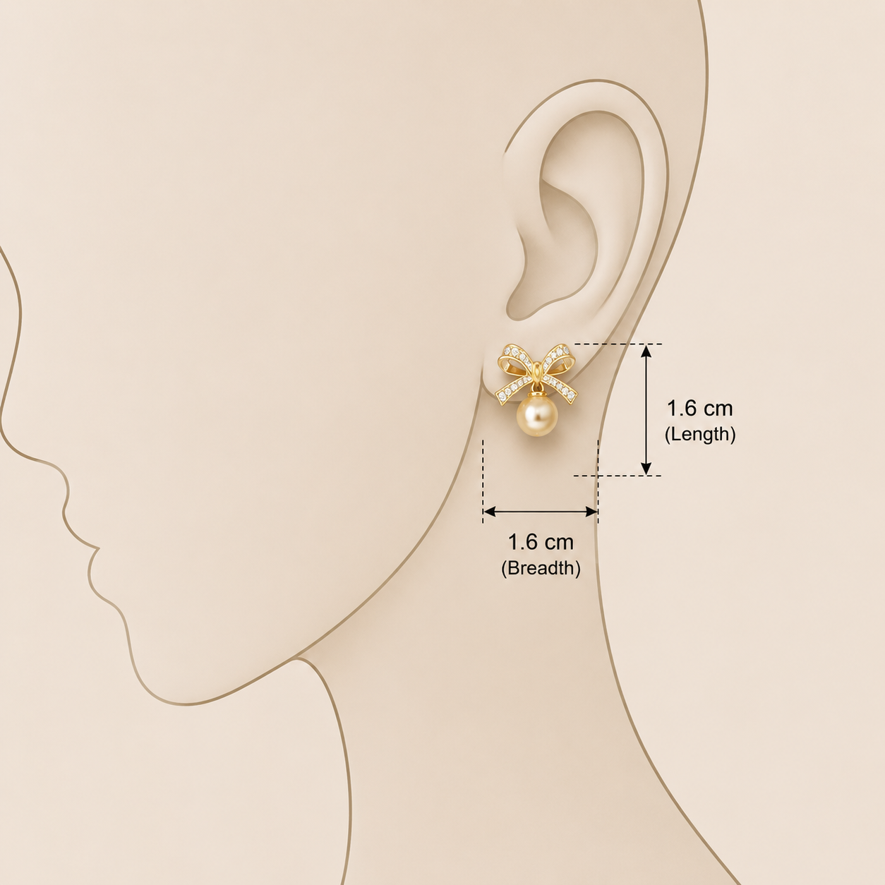 Pearl Bow Earrings - Dimension Guide - SELEN