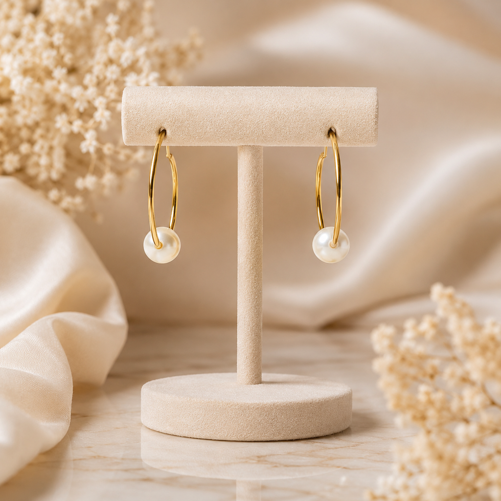 Golden Pearl Hoops