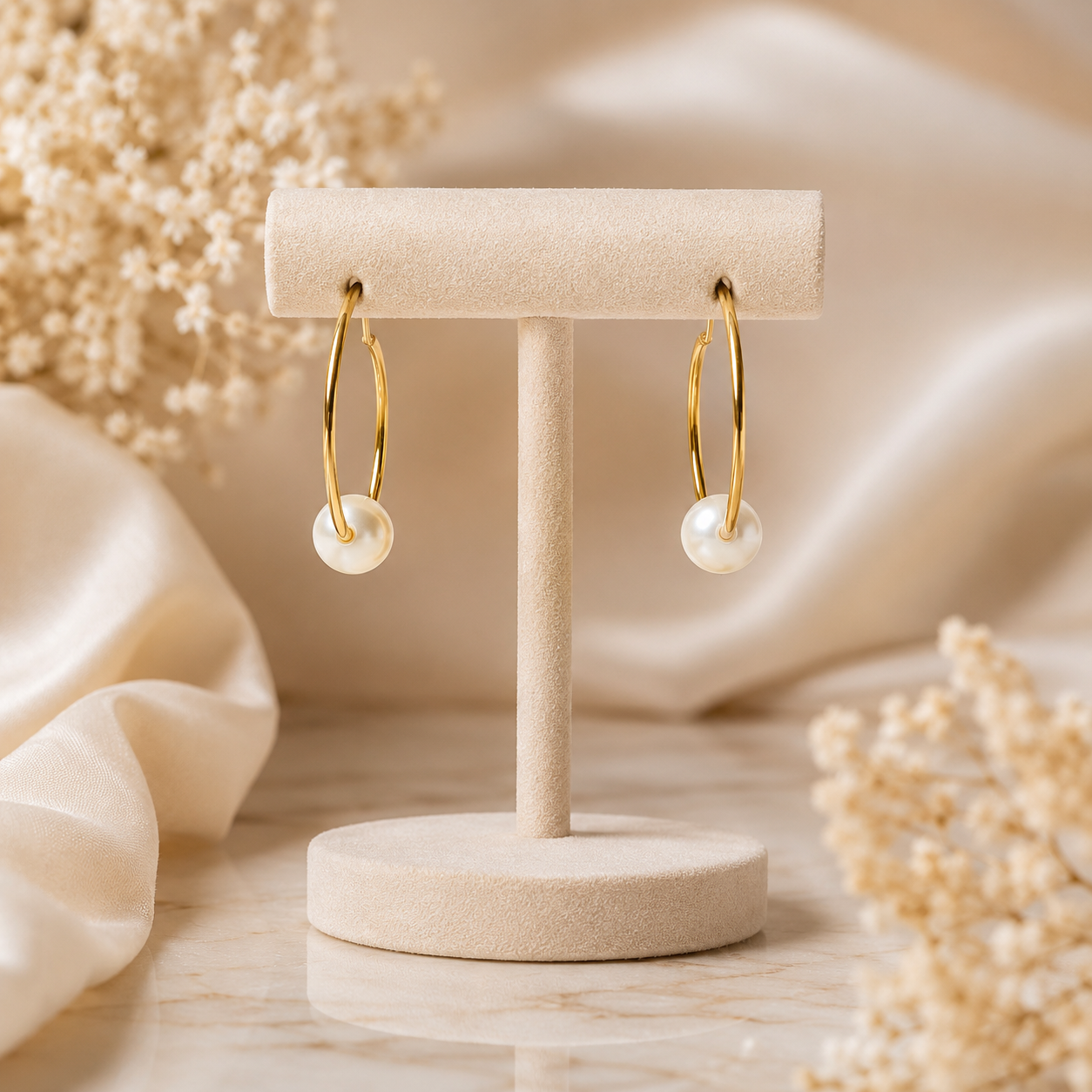 Golden Pearl Hoops