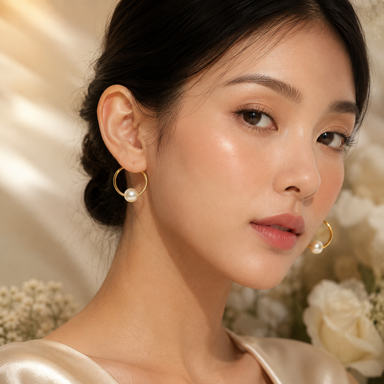 Golden Pearl Hoops