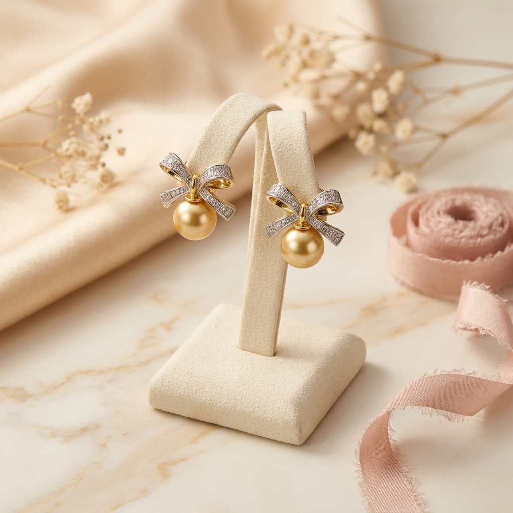 Pearl Bow Earrings - 925 Silver 20K Gold Plated - SELEN