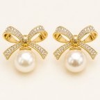 Pearl Bow Earrings - 925 Silver 20K Gold Plated - SELEN