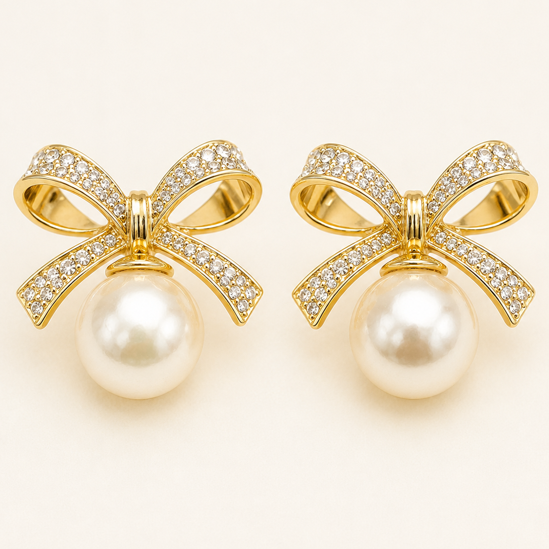 Pearl Bow Earrings - 925 Silver 20K Gold Plated - SELEN