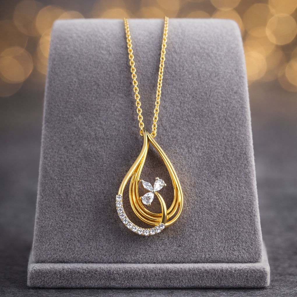 Petal Drop Pendant - 925 Silver 20K Gold Plated - SELEN