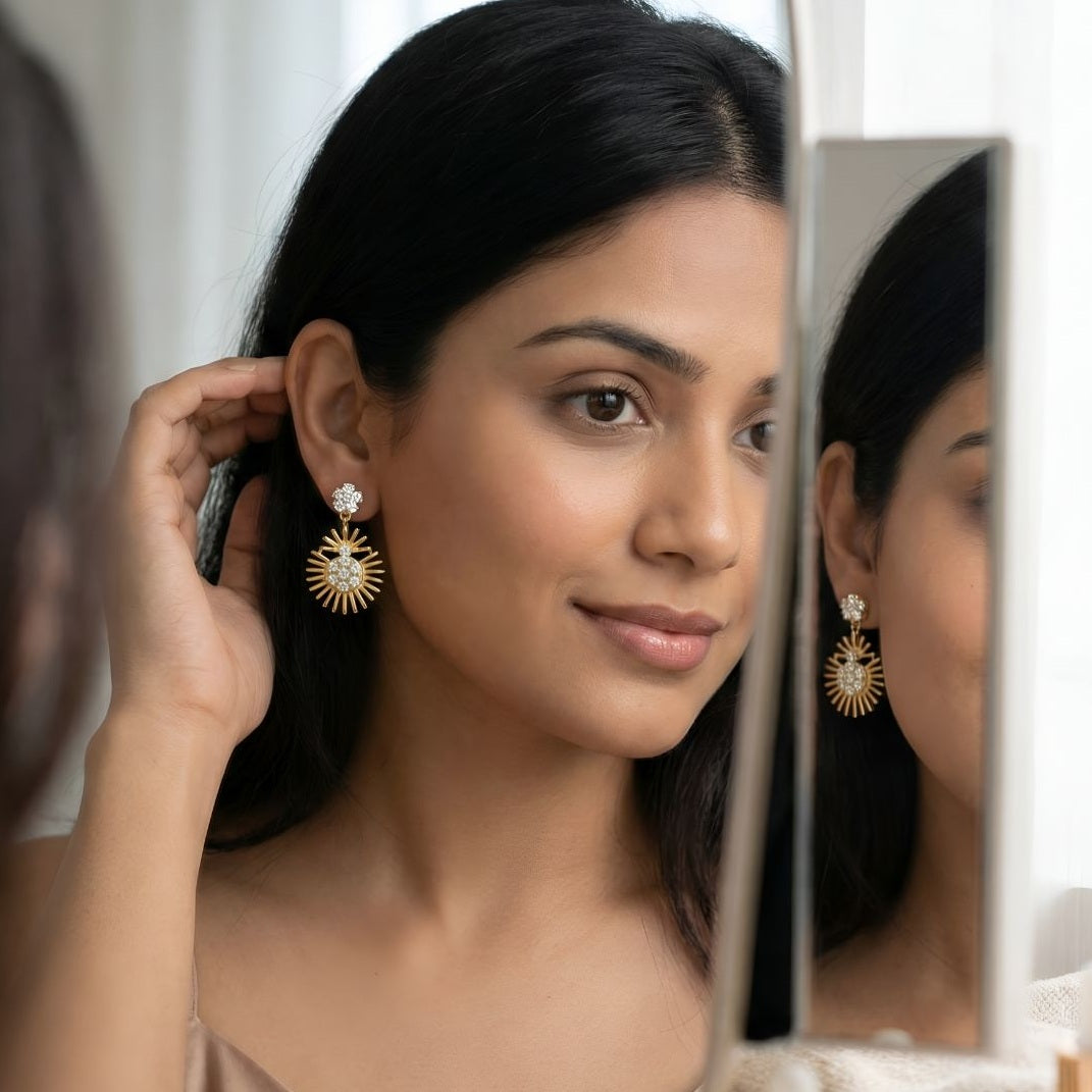 Sunburst Drop Earrings - 925 Silver 20K Gold Plated - SELEN
